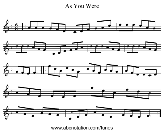 As You Were - staff notation