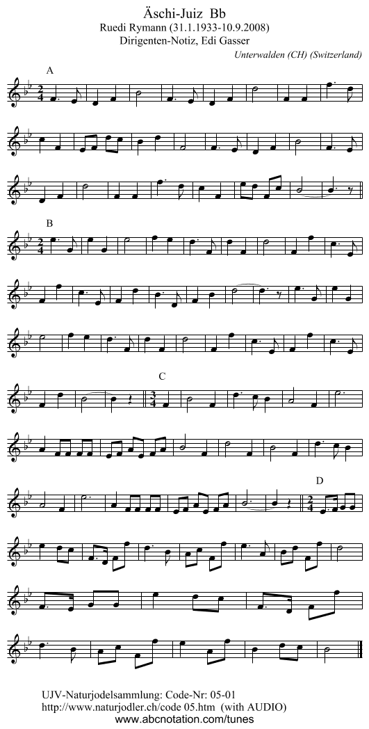 Äschi-Juiz Bb - staff notation