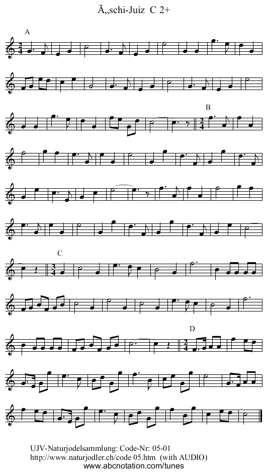 Ã„schi-Juiz  C 2+ - staff notation