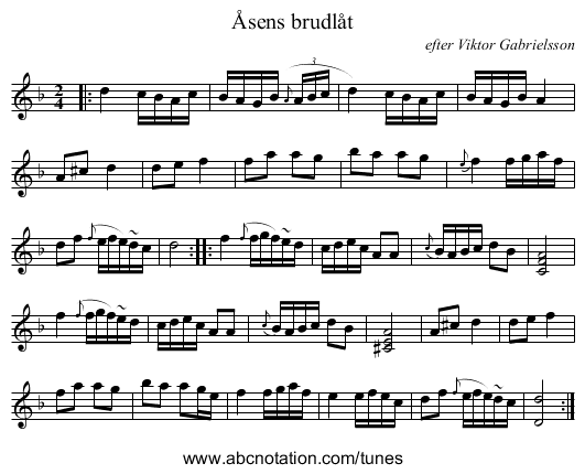 &Aring;sens brudl&aring;t - staff notation