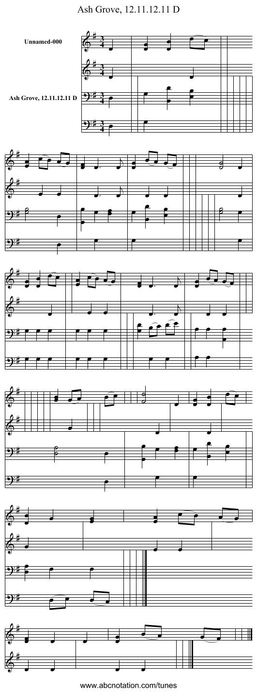 Ash Grove, 12.11.12.11 D - staff notation