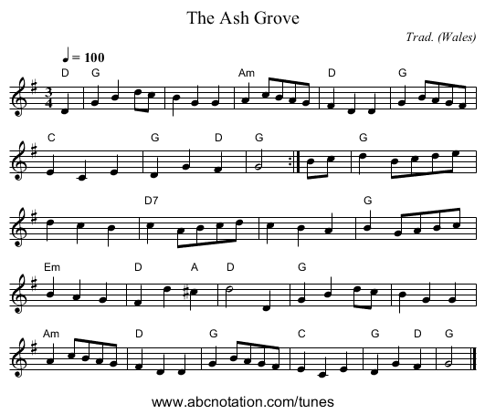 Ash Grove, The - staff notation