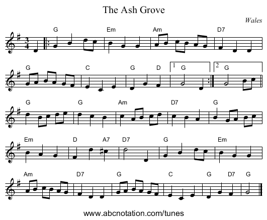 Ash Grove, The - staff notation