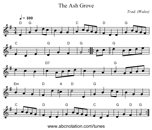 Ash Grove, The - staff notation