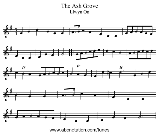 Ash Grove, The - staff notation