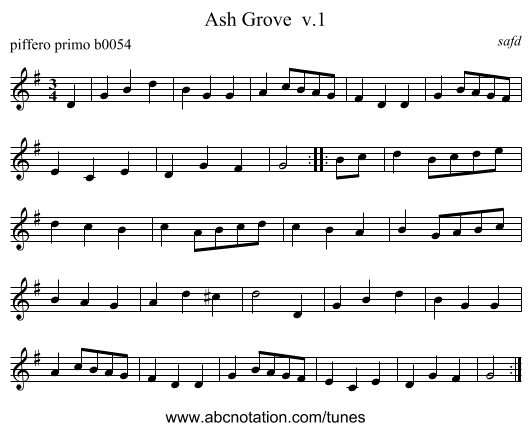 Ash Grove  v.1 - staff notation
