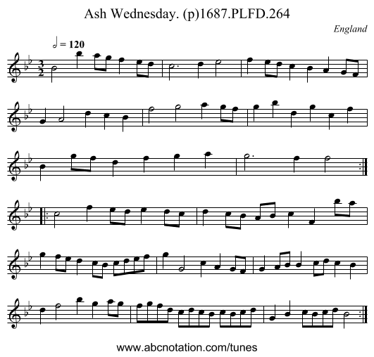 Ash Wednesday. (p)1687.PLFD.264 - staff notation