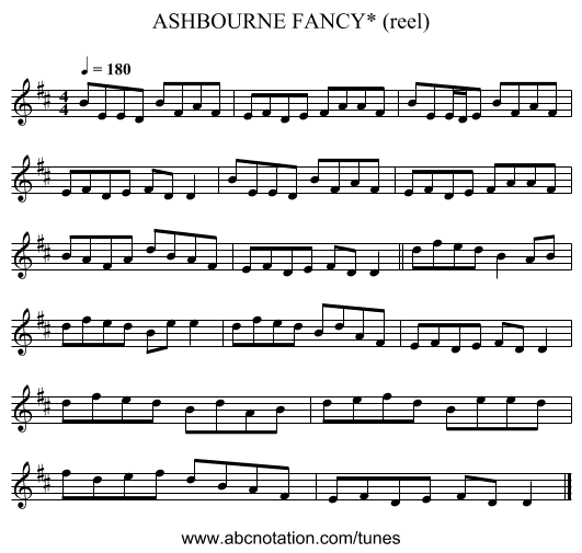 ASHBOURNE FANCY* (reel) - staff notation