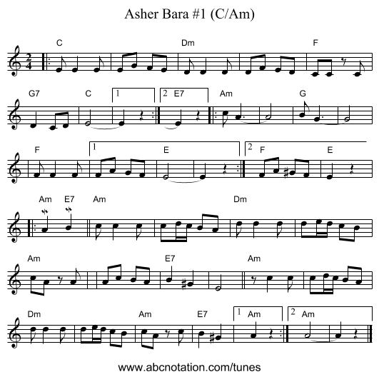 Asher Bara #1 (C/Am) - staff notation