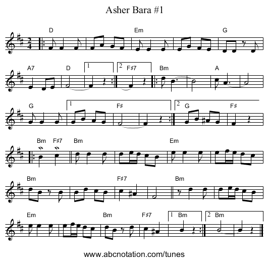 Asher Bara #1 - staff notation