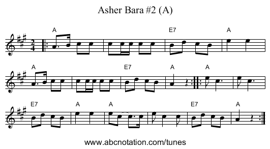 Asher Bara #2 (A) - staff notation
