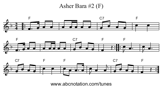 Asher Bara #2 (F) - staff notation