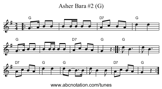 Asher Bara #2 (G) - staff notation