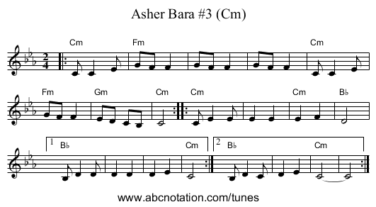 Asher Bara #3 (Cm) - staff notation