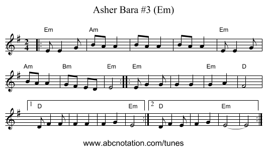 Asher Bara #3 (Em) - staff notation
