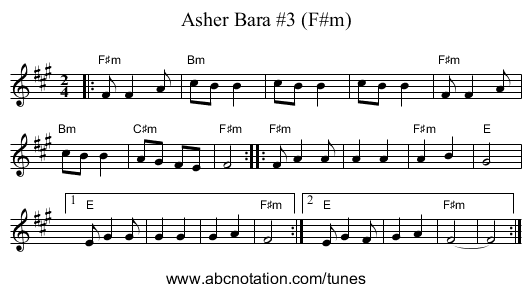 Asher Bara #3 (F#m) - staff notation