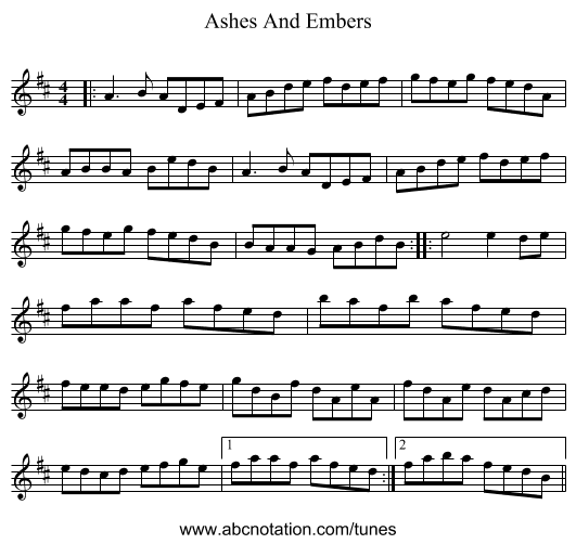 Ashes And Embers - staff notation