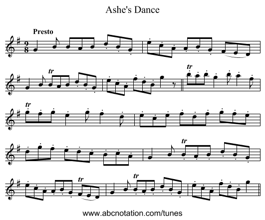 Ashe's Dance - staff notation
