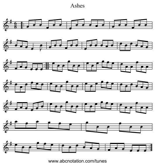 Ashes - staff notation