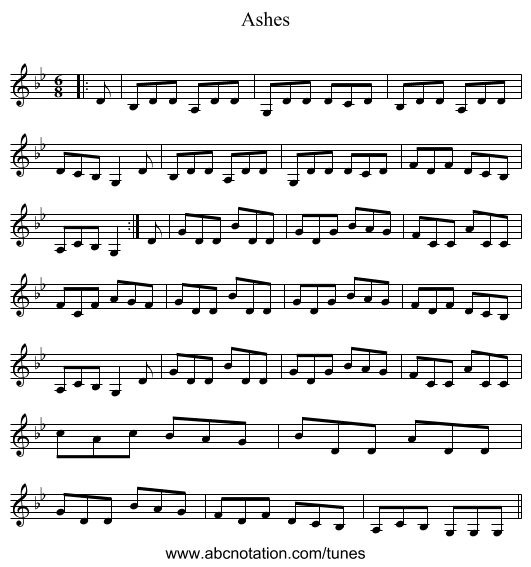 Ashes - staff notation