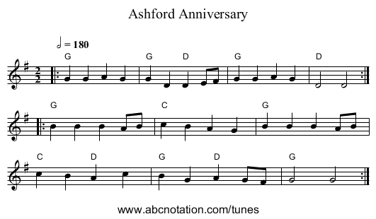 Ashford Anniversary - staff notation
