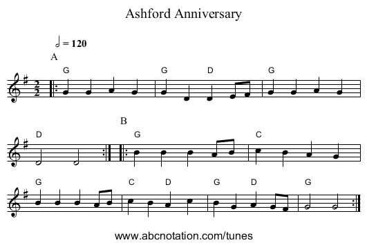 Ashford Anniversary - staff notation