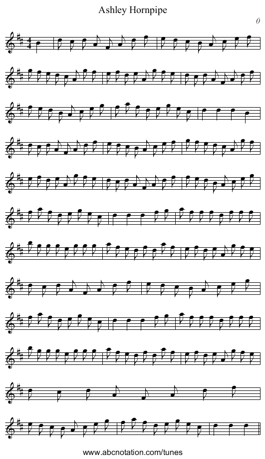Ashley Hornpipe - staff notation