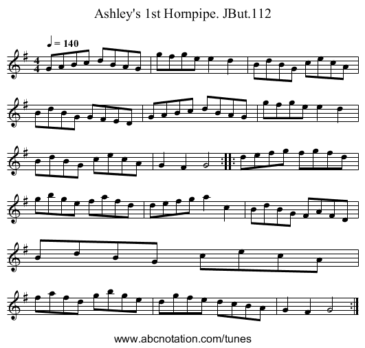 Ashley's 1st Hornpipe. JBut.112 - staff notation