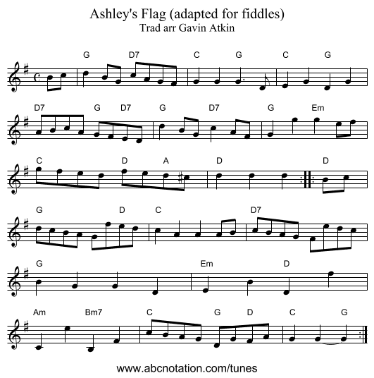Ashley's Flag (adapted for fiddles) - staff notation