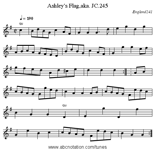 Ashley's Flag,aka. JC.245 - staff notation
