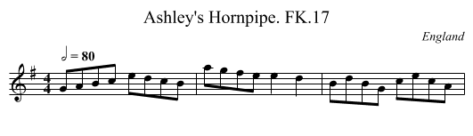 Ashley's Hornpipe. FK.17 - staff notation