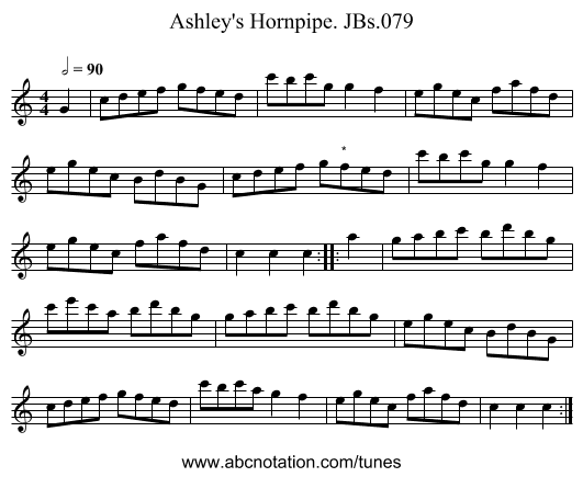 Ashley's Hornpipe. JBs.079 - staff notation