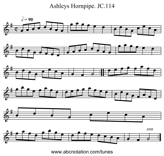 Ashleys Hornpipe. JC.114 - staff notation
