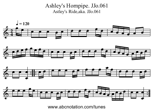 Ashley's Hornpipe. JJo.061 - staff notation