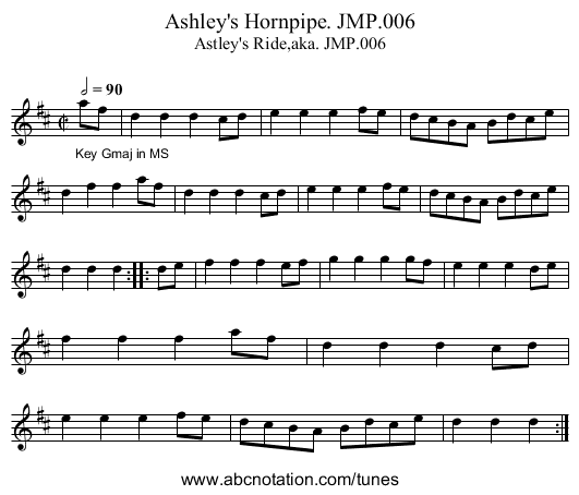 Ashley's Hornpipe. JMP.006 - staff notation
