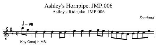 Ashley's Hornpipe. JMP.006 - staff notation