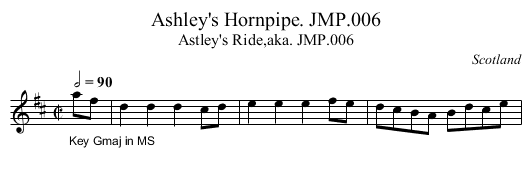 Ashley's Hornpipe. JMP.006 - staff notation