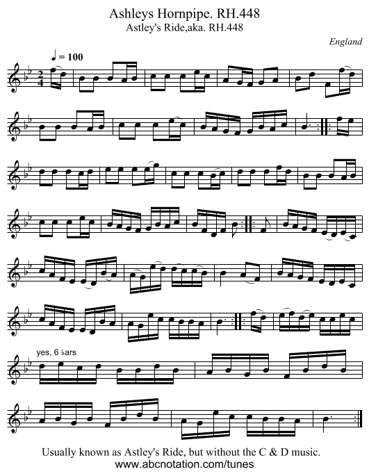Ashleys Hornpipe. RH.448 - staff notation