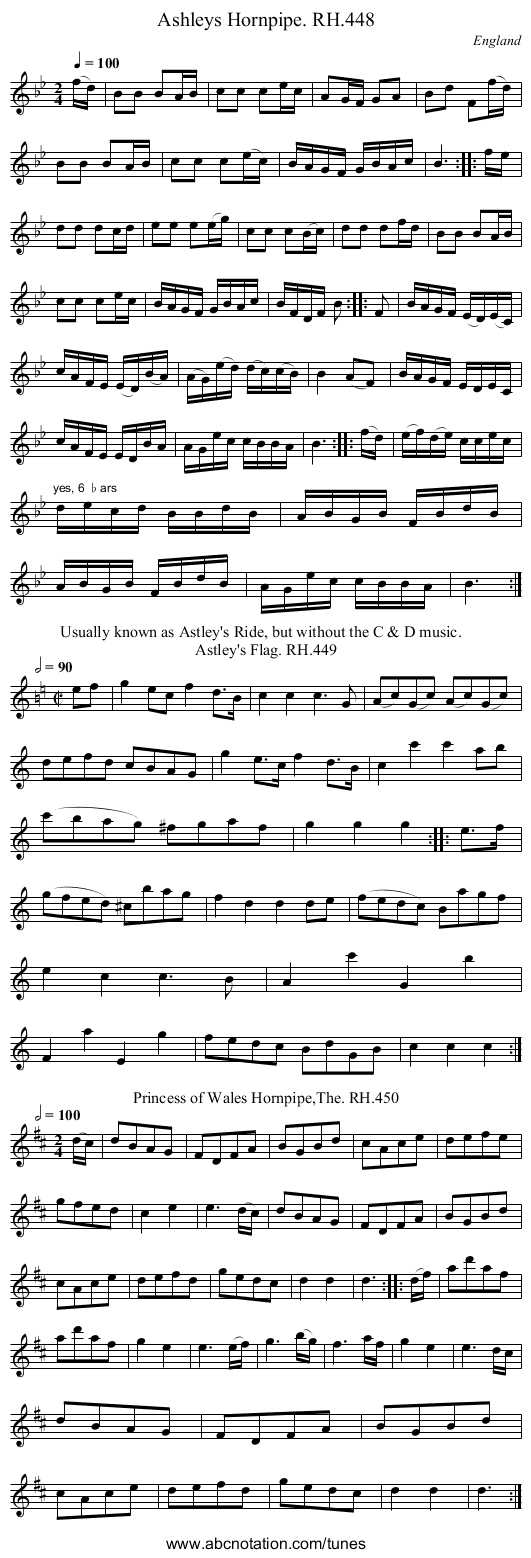 Ashleys Hornpipe. RH.448 - staff notation