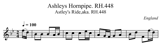 Ashleys Hornpipe. RH.448 - staff notation
