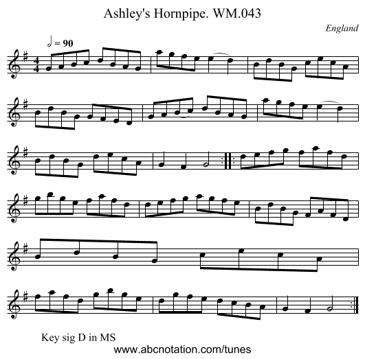 Ashley's Hornpipe. WM.043 - staff notation