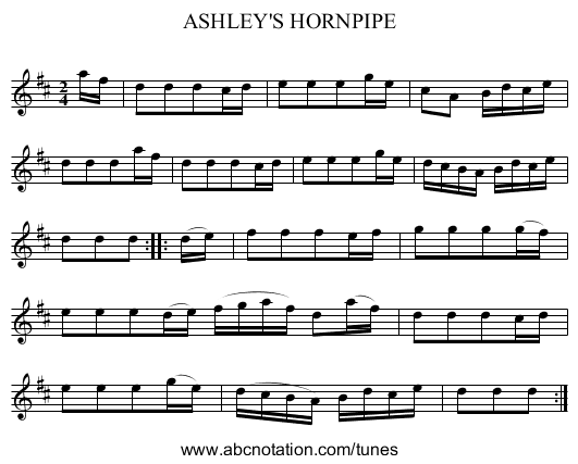 ASHLEY'S HORNPIPE - staff notation