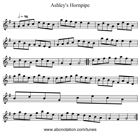 Ashley's Hornpipe - staff notation