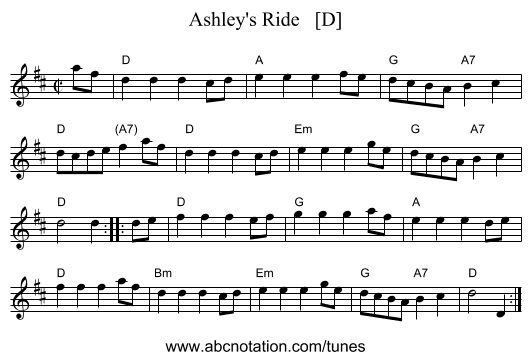 Ashley's Ride   [D] - staff notation