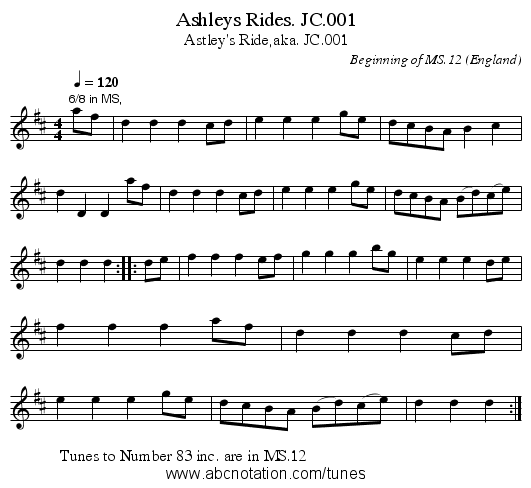 Ashleys Rides. JC.001 - staff notation