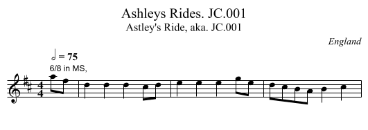 Ashleys Rides. JC.001 - staff notation