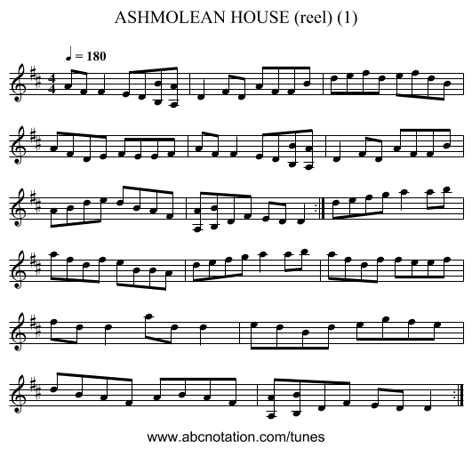 ASHMOLEAN HOUSE (reel) (1) - staff notation