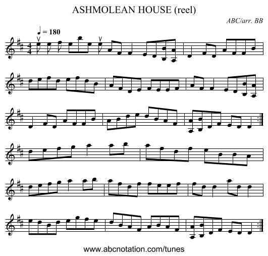 ASHMOLEAN HOUSE (reel) - staff notation