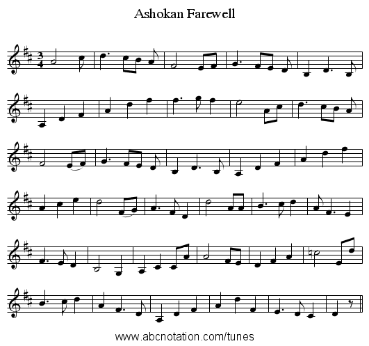Ashokan Farewell - staff notation