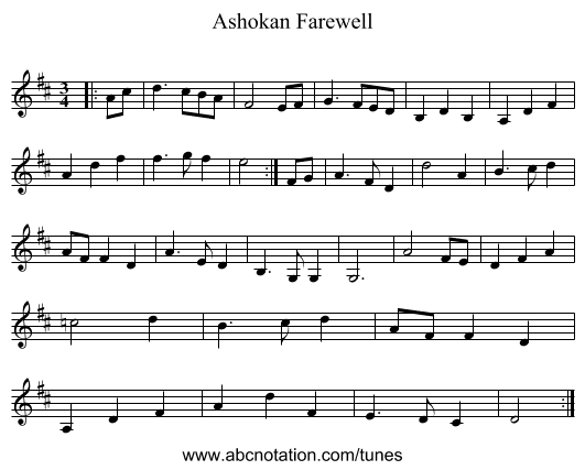 Ashokan Farewell - staff notation